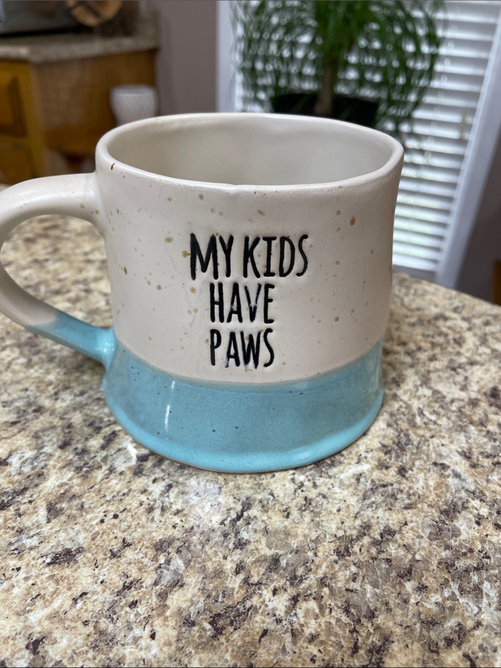 Spectrum “My Kids Have Paws” Stoneware Cup. Blue/Beige. EUC